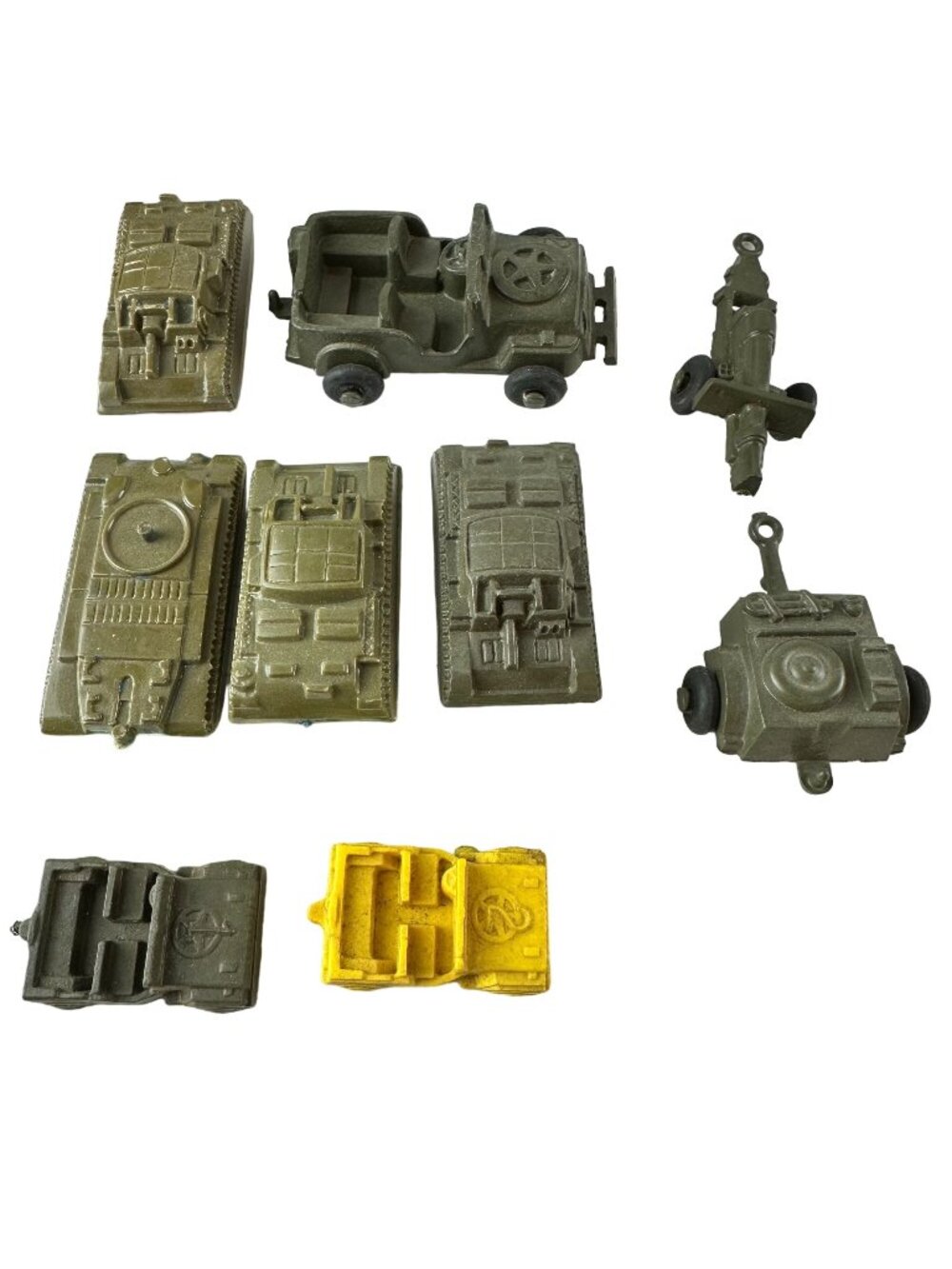 Lot Vintage Lido Plastic Army Tank Jeep Trailer Gun